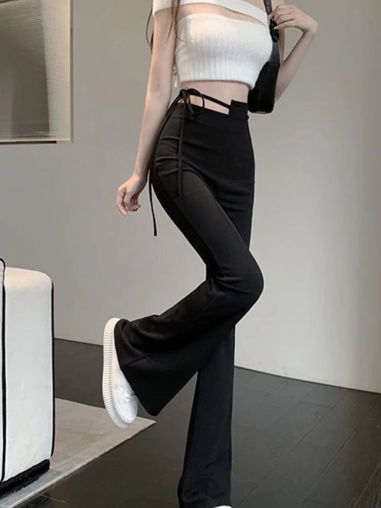 Casual Flare Pants Women Spring Irregular Lace-up High Waist Simple Leisure All-match Slim Streetwear Korean Style Chic Fashion 4
