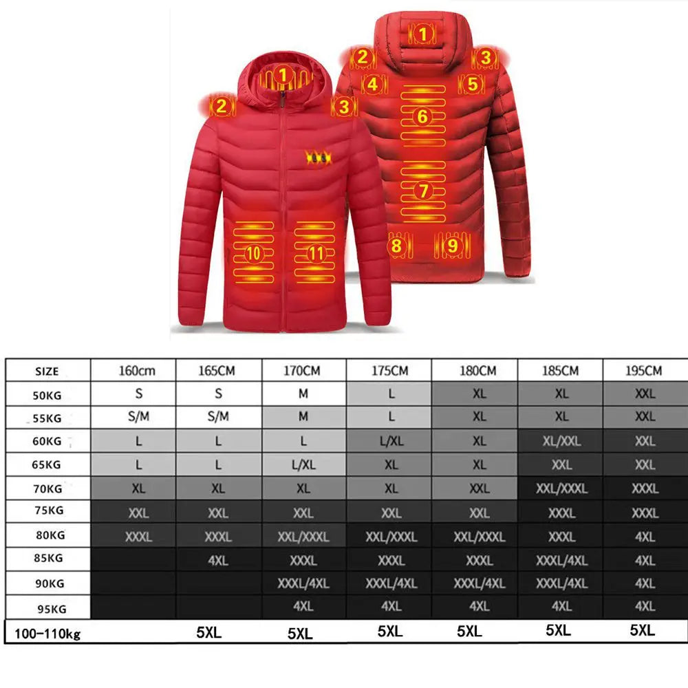 Men's parka Winter Warm USB Heating Jackets Smart Thermostat Pure Color Hooded Heated Clothing male bobojaco Warm padded jacket 6