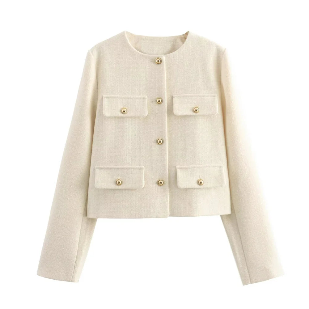 Women’s Casual Round Neck Cropped Suit Coat