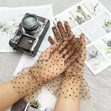 1pc Sexy Transparentes Dot Print Black White Mesh Tulle GloveSpring Summer Thin Short Glove Club Prom Party Dancing Dress Glove 6