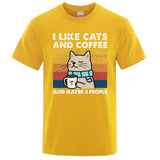 "I Like Cats and Coffee" Funny T-Shirt for Men | Casual Loose Fit Cotton Crewneck | Hip Hop Style