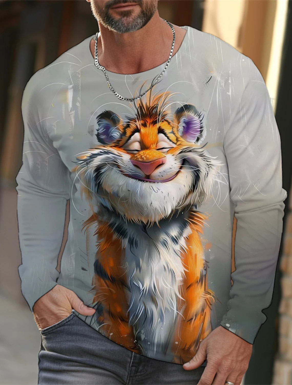 Funny 3D Animal Print Mens Top Fashion Cotton Long Sleeve T-shirt Men