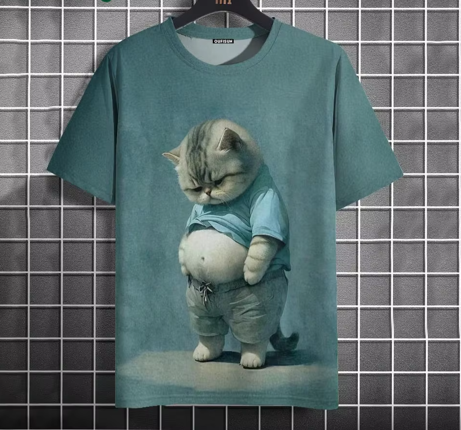 Men’s Oversized Funny Cat Graphic Tee