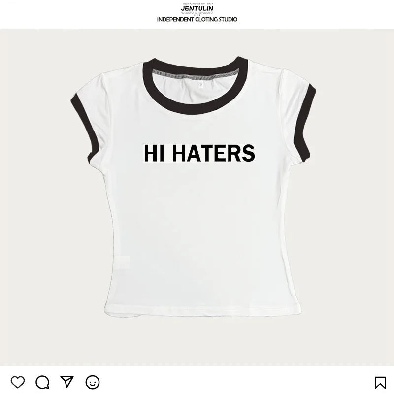 "Hi Haters" Letter Print Gothic T-shirt