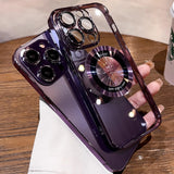 Luxury Plating Clear Logo Hole Case For iPhone 16 15 14 Plus 13 12 11 Pro Max For MagSafe Magnetic Wireless Charging Back Cover 4