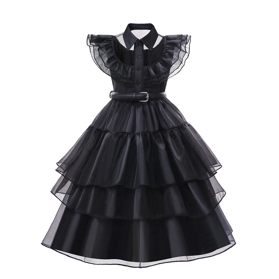 Girls' Gothic Black Mesh Fluffy Dress