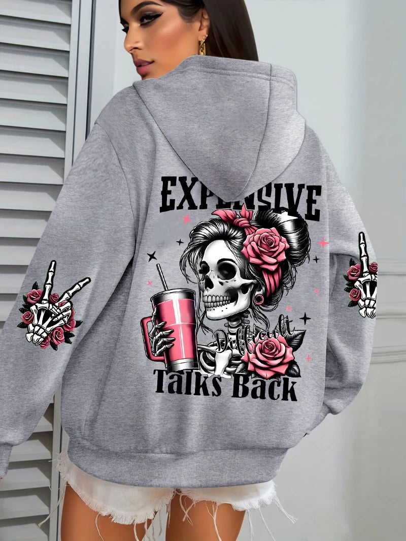 Women’s "Expensive Talks Back" Funny Print Hoodie