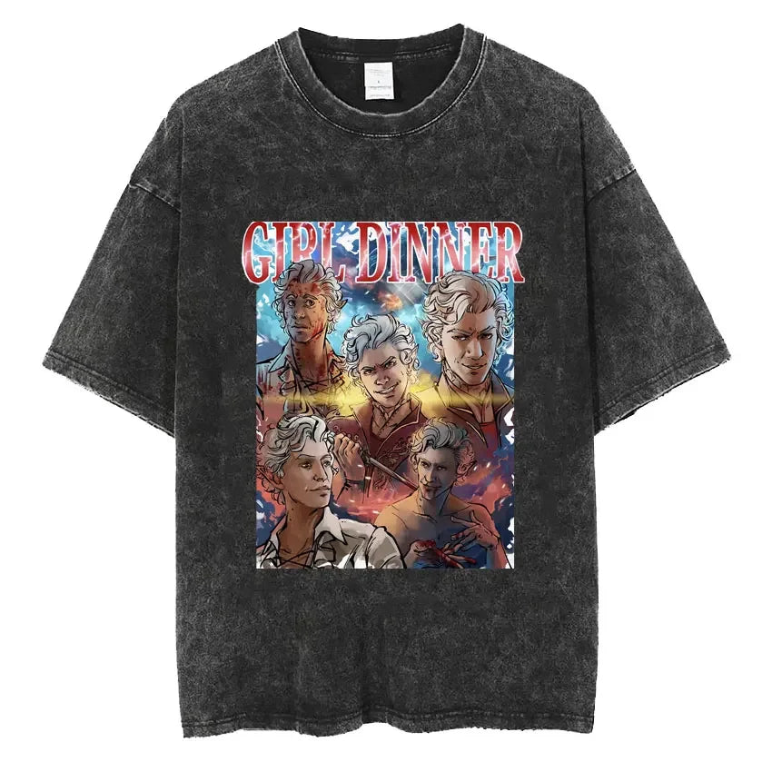 Astarion-Girl-Dinner-Graphic-T-Shirt-Baldurs-Gate-3-Fan-Gamer-Washed-T-Shirts-Women-Men