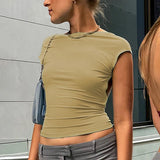 Y2K Sexy Backless Crop Top Women Casual 2023 Summer Short Sleeve O Neck T Shirts Streetwear Fit Slim Pullovers Base Tees T-Shirt 6