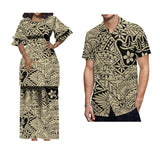 Matching Hawaiian Style Couple's Outfit: Women's Long Puletasi & Men's Summer Shirt
