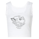 Cartoon Printed Lace Trim White Crop Top Fairy Grunge Summer Clothes for Women Cute Slim Fit Ribbed Tank Tops 6