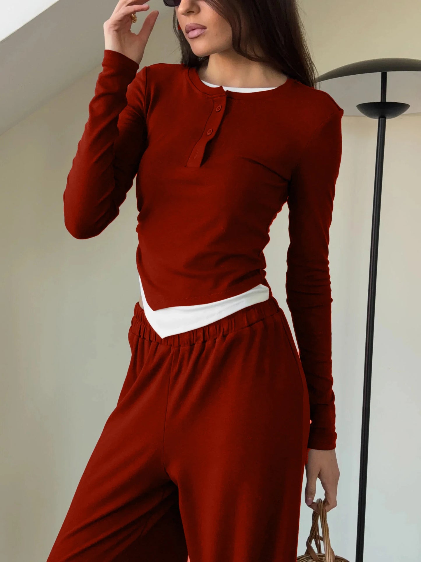 Hirsionsan Modal Soft Loose Sets Women 2025 Casual Two Pieces Long Sleeve T Shirts and High Waist Dresses Outfits Tracksuit