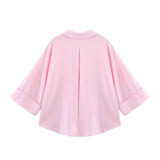 HipSeam Wide Sleeved Shirt Women Spring Asymmetric Hem Button Women's Shirts Simple Lady Johnny Collar Linen Shirts & Blouses 3