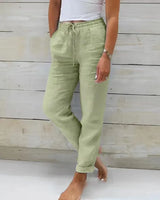 Cotton Linen Summer Pants for Women High Waist Elastic Casual Trousers Streetwear Solid Female Clothes 2024 Loose Pencil Pants 6