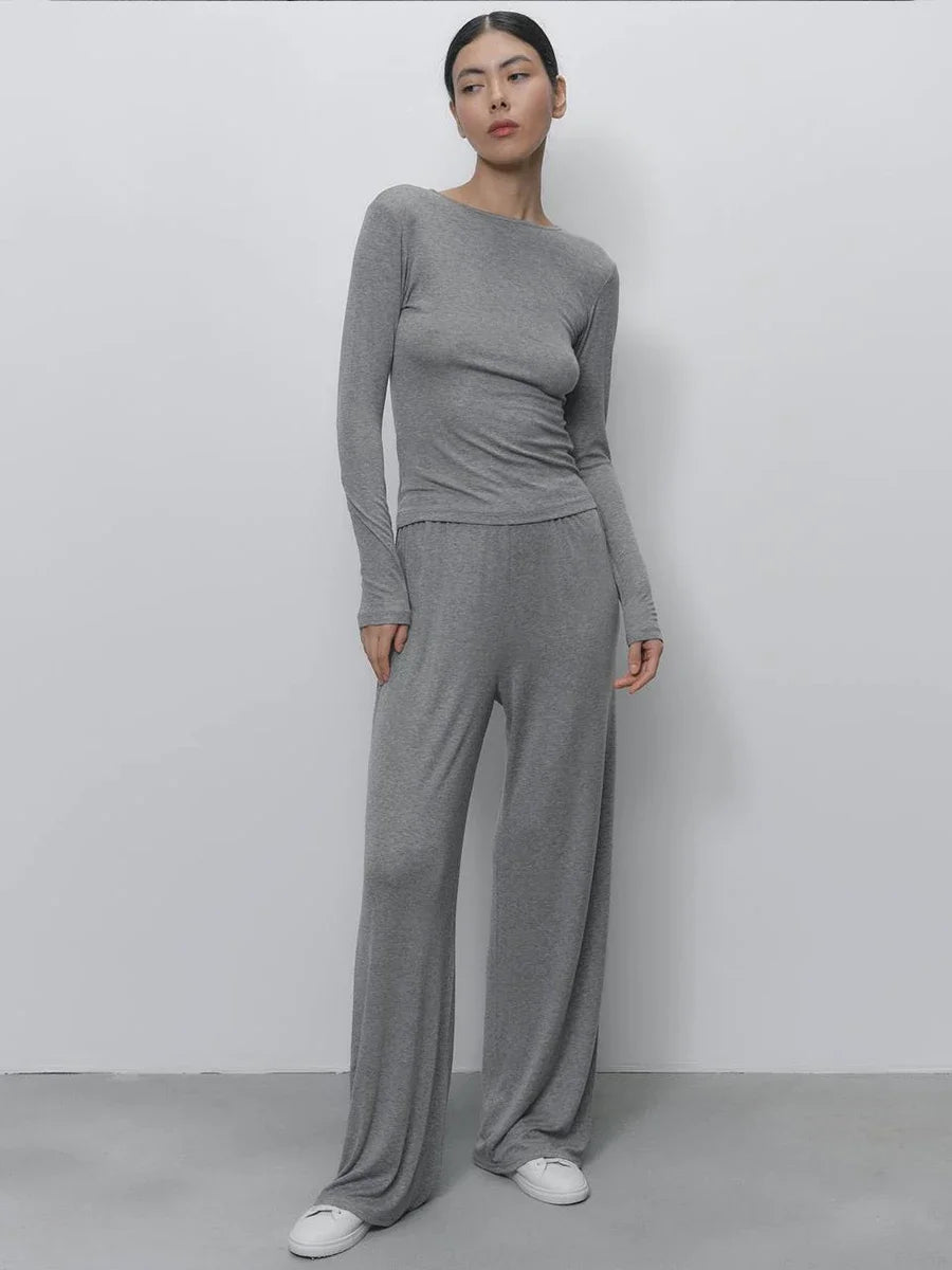 Hirsionsan Modal Soft Loose Sets Women 2025 Casual Two Pieces Long Sleeve T Shirts and High Waist Dresses Outfits Tracksuit