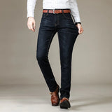 Autumn Classic Men's Fitted Stretch Jeans Business Casual Cotton Denim Straight Leg Pants Male Black Blue Trousers 4