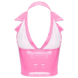Women Latex Leather Halter Camisole Party Glossy Leather 4
