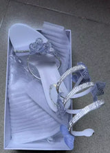 Crystal Flower Ankle Strap Heels
