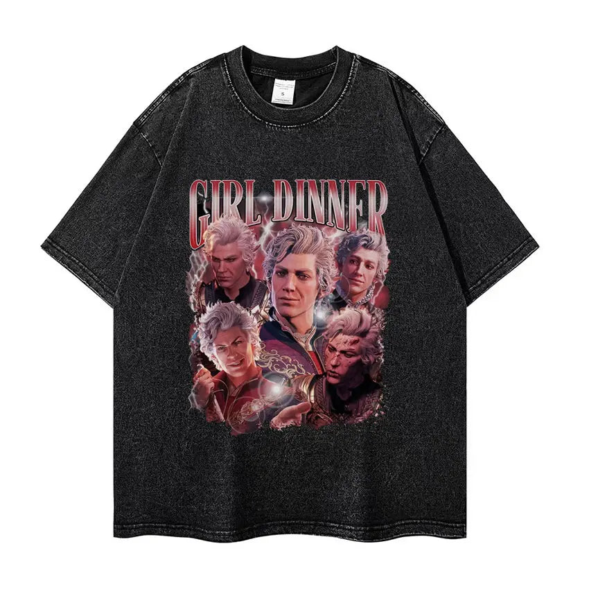 Astarion-Girl-Dinner-Graphic-T-Shirt-Baldurs-Gate-3-Fan-Gamer-Washed-T-Shirts-Women-Men