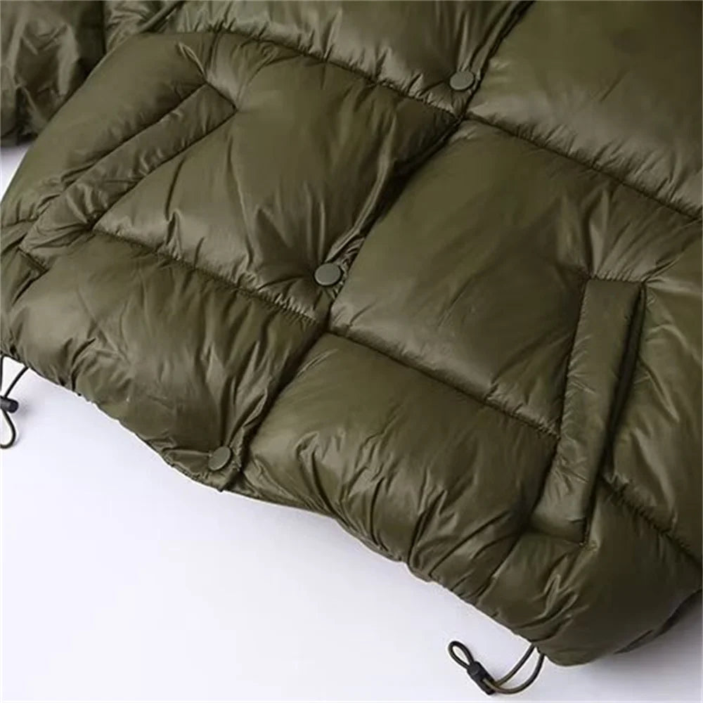 Autumn/Winter New Product Women's Standing Neck Hooded Long Sleeve Side Pocket Short Cotton Coat Jacket 6