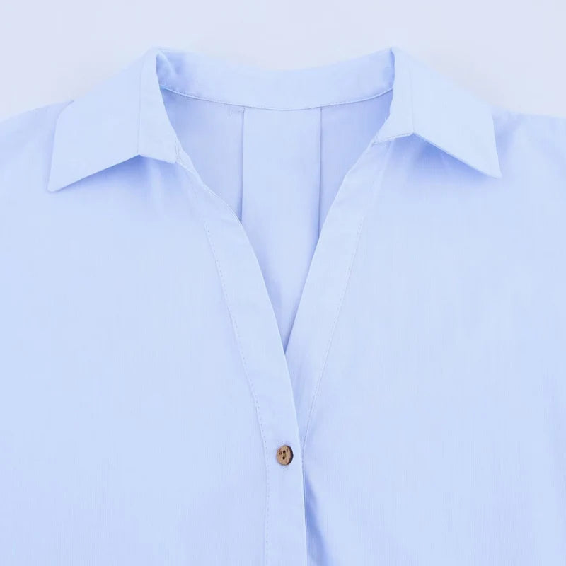 HXAO 2025 Women's Shirt Summer Crop Oversized Shirts & Blouses White Blue Rose Brown Striped Shirt Elegant Long Sleeve blouses 5