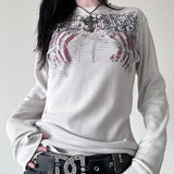 Y2K Grunge Skull Thermal Tee