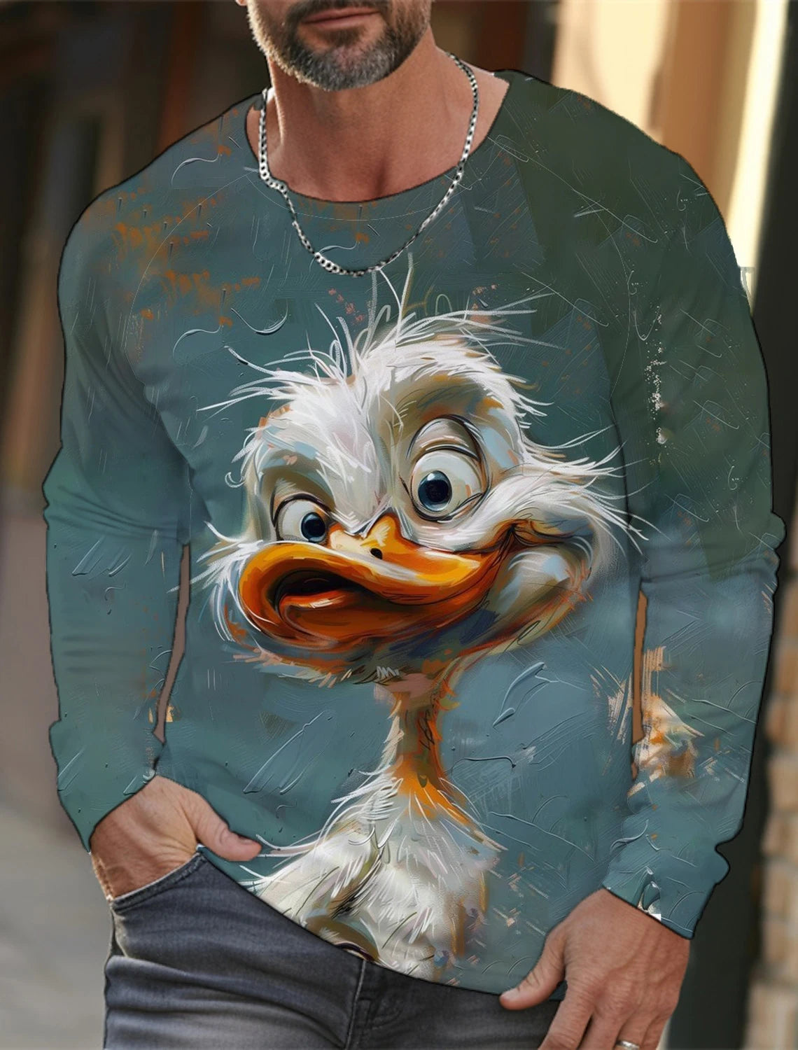 Funny 3D Animal Print Mens Top Fashion Cotton Long Sleeve T-shirt Men