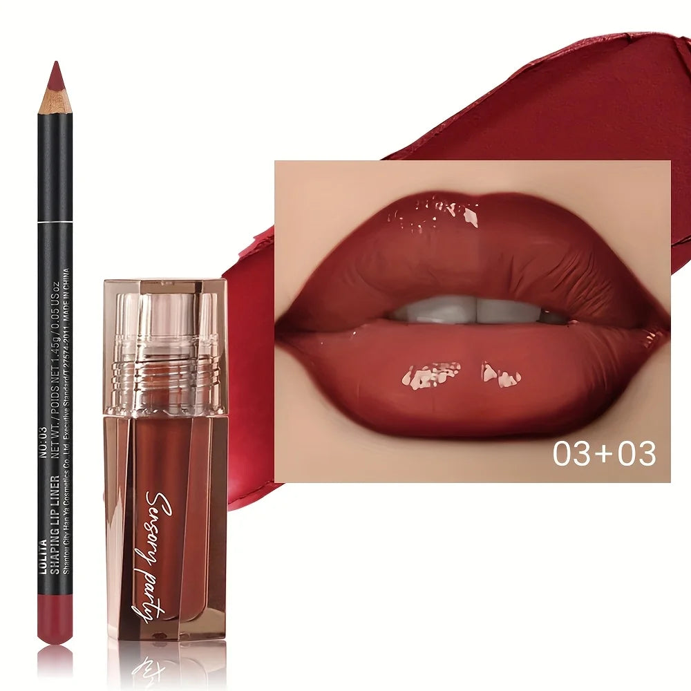 Hydrating Lip Gloss & Lip Liner Set - Define Your Lips with 3D Precision,Perfectly Versatile for Every Makeup Style 4
