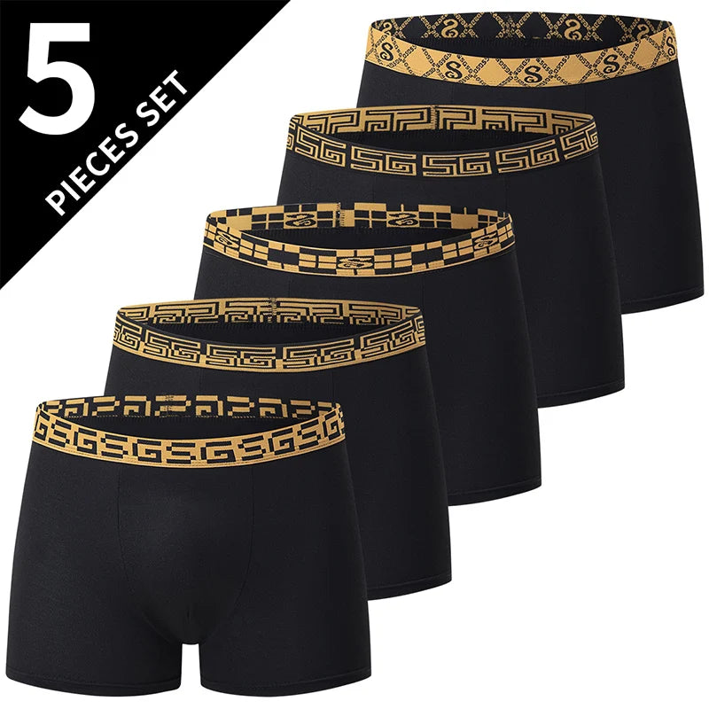 Men's Premium Gold Print Boxer Briefs (5 or 10 Pack)