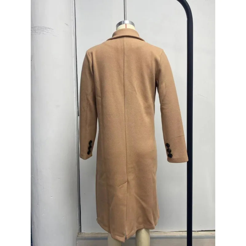 autumn and winter new foreign trade women's clothing long-sleeved lapel solid color double-breasted slim-fit coat 4
