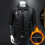 Men's lapel leather jacket autumn oversized slim motorcycle riding suit winter thickened PU leather waterproof work clothes 3
