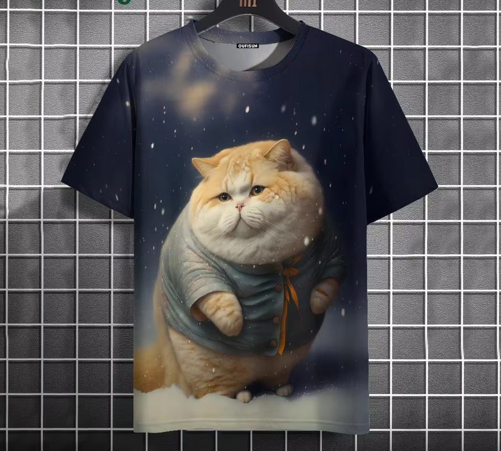 Men’s Oversized Funny Cat Graphic Tee