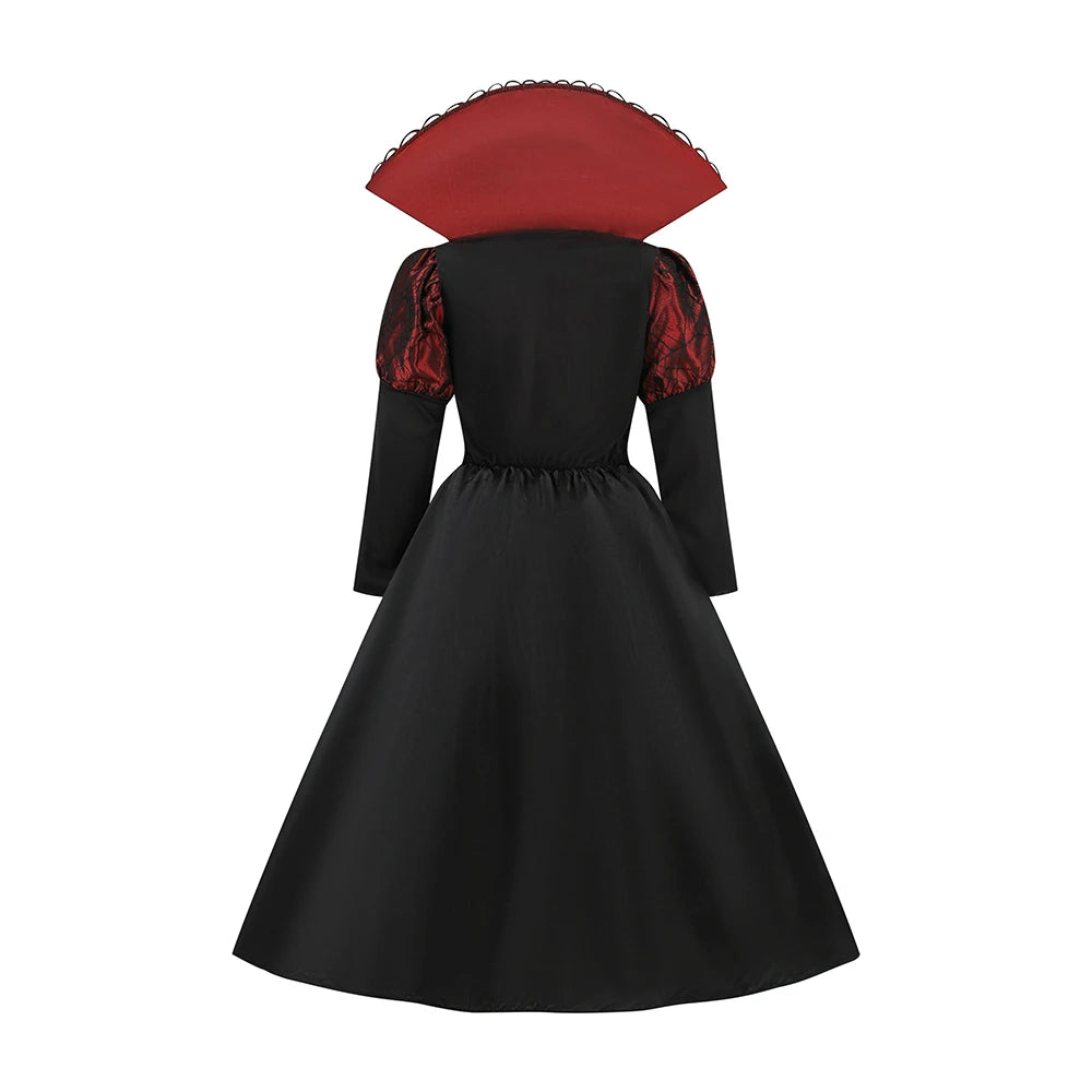 2025 Girls Boys Red Vampire Costume Ghost Bride Gothic Dress Party Kids Cosplay Clothes Halloween Outfit 3