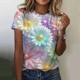3D Floral Print Summer Tee