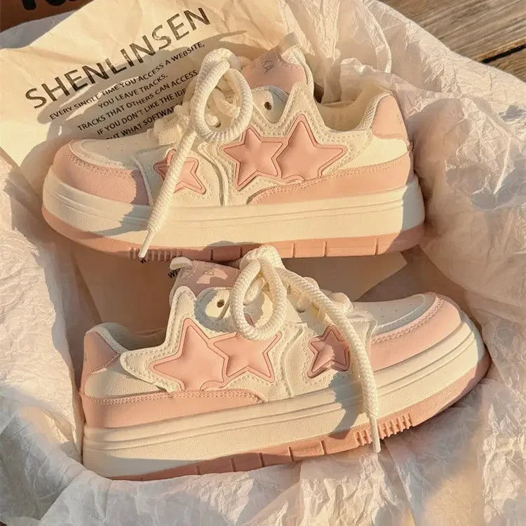 2024-New-Korean-Shoes-Kawaii-Pink-Platform-Sneakers-Women-Vintage-Vulcanize-Spring-Summer-Casual-Tennis-Female