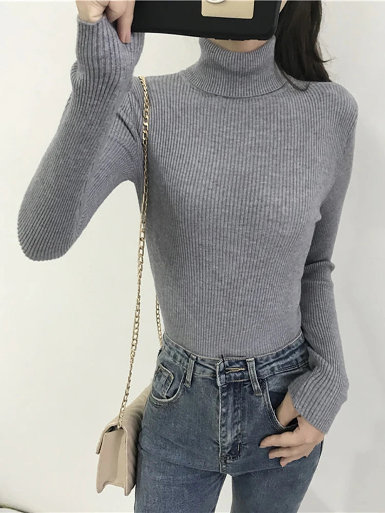 2024 Autumn Winter Thick Sweater Women Knitted Ribbed Pullover Sweater Long Sleeve Turtleneck Slim Jumper Soft Warm Pull Femme 21