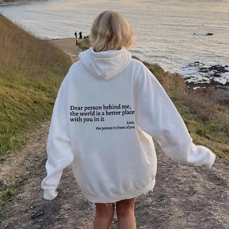 Dear Person Behind Me Mens Hoodie With Kangaroo Pocket Pullover Vintage Women Hoodie with Words on Back Unisex Trendy Hoodies