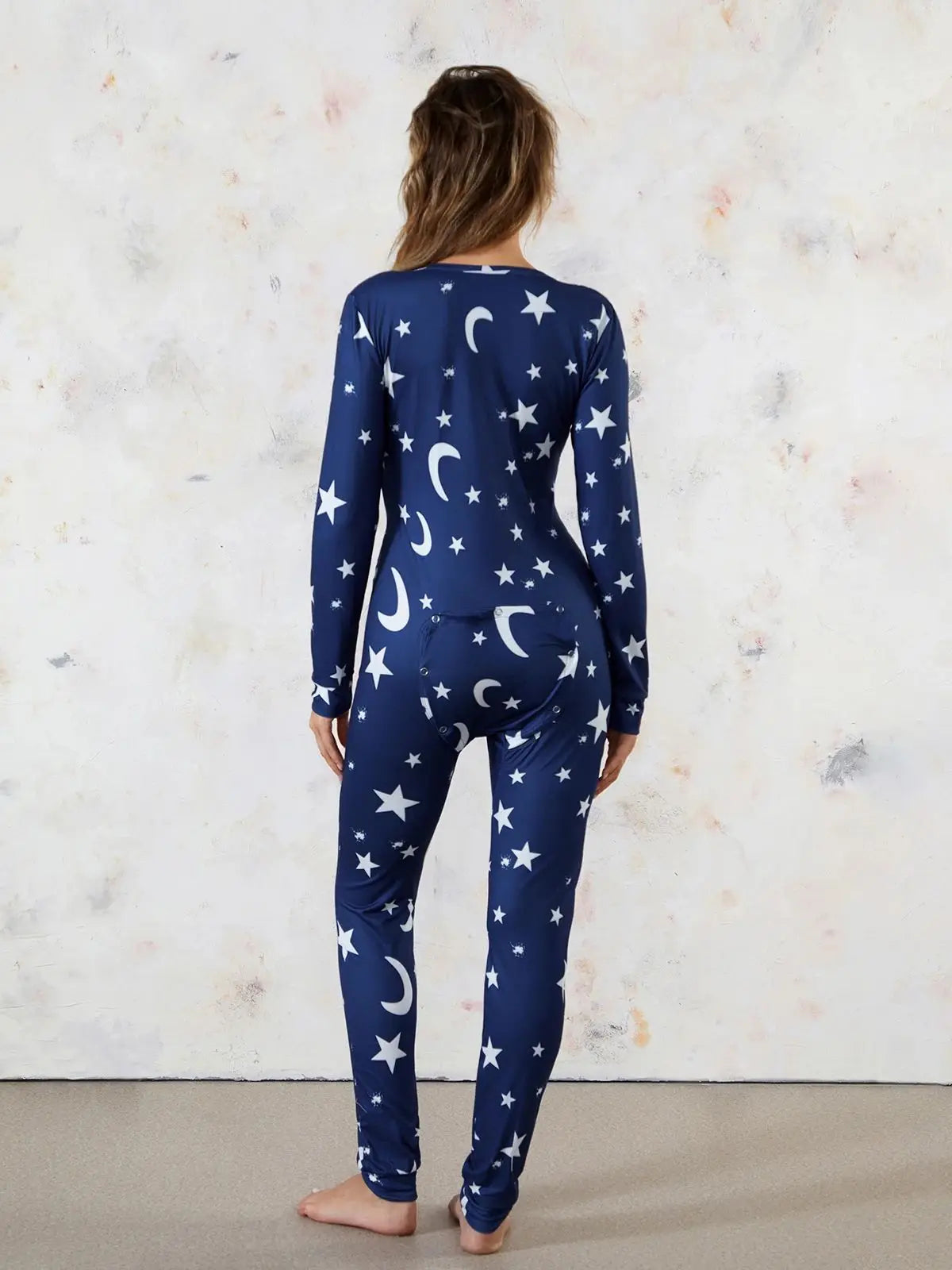 Women Buttoned Flap Jumpsuits Sleepwear Cow Printed Long Sleeve V Neck Bodycon Romper Spring Fall Loungewear 6