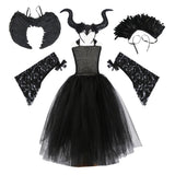 2024 New Maleficent Halloween Costume Maleficent Tulle Dress for Girls Cosplay Evil Queen Black Mesh Princess Dress Kids 4