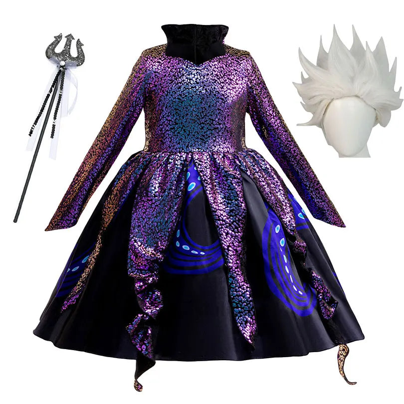 Girl Ariel Mermaid Ursula Costume Cosplay Octopus Sea Witch Black Dress Costume Halloween Costumes Birthday Party