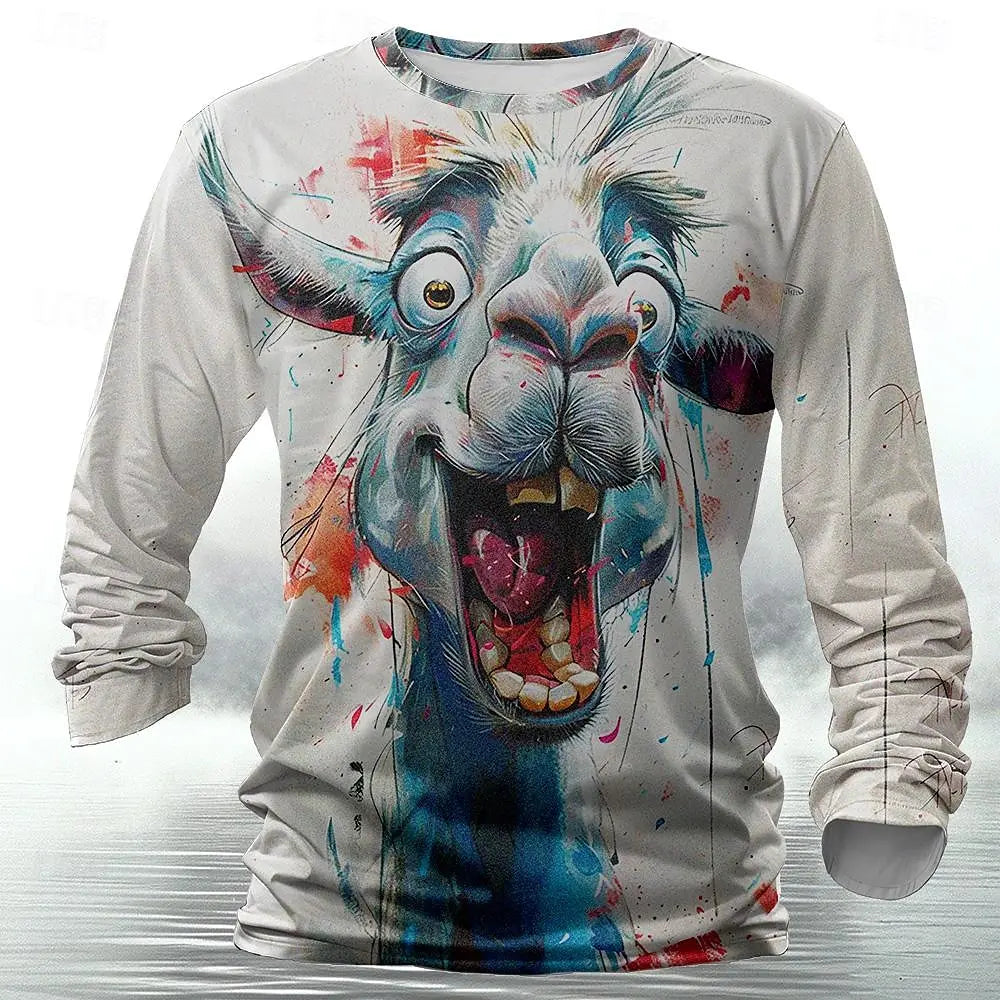 Funny 3D Animal Print Mens Top Fashion Cotton Long Sleeve T-shirt Men 3