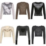 Dark Academia Graphic Print T-shirt E-girl Gothic Mall Goth Alt Emo Crop Top Y2K Harajuku Retro Grunge Tees Vintage Streetwear