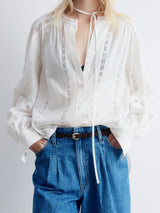 Women s Casual V-Neck Long Sleeve Button Down Shirt with Lace Detailing and Balloon Sleeves - Stylish Fall Blouse 4