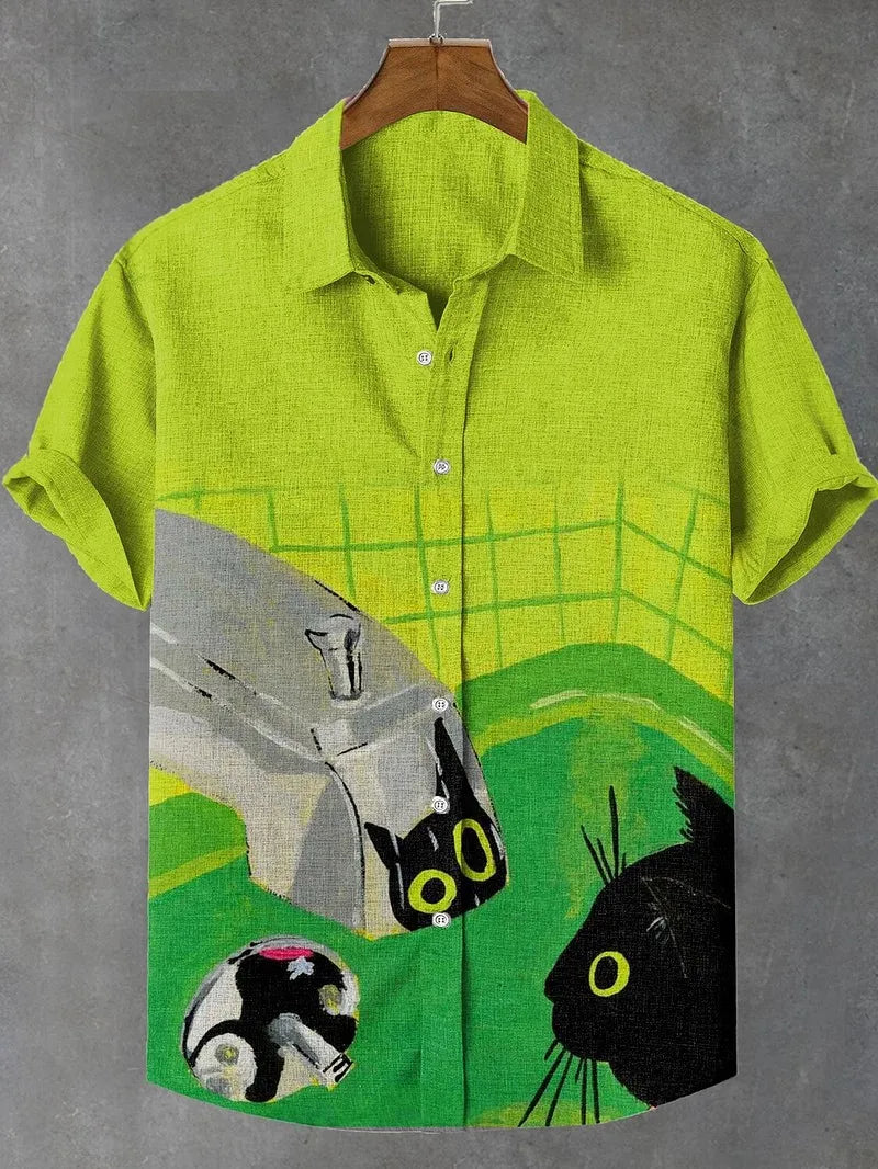Men's Cat Graphics Shirts Short Sleeved Button Down Lapel Shirt For Summer Oversized Tops Vacation Casual Hawaiian Shirts 5