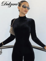 Dulzura Autumn Velvet Sexy Y2K Clothes Long Sleeve O-Neck Bodycon Skinny Zipper Jumpsuit Women Sporty Streetwear Romper Outfits 2