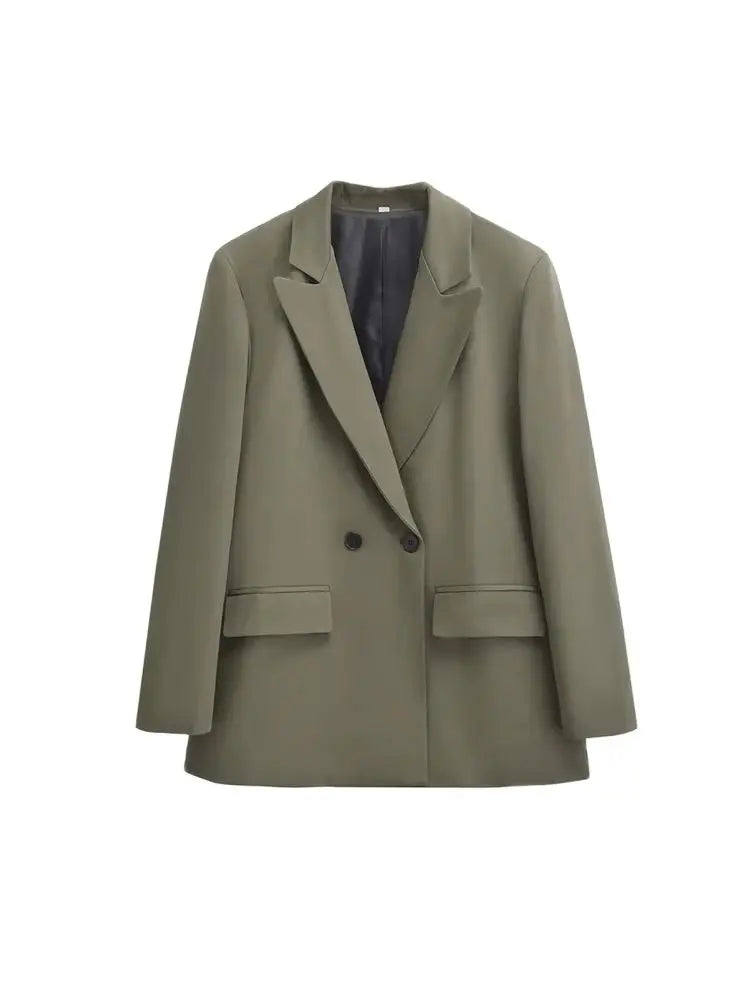 Women's Double Breasted Office Wear Blazer Coat, Long Sleeve, Flap Pockets, Female Outerwear, Chic Tops, Fashion 5