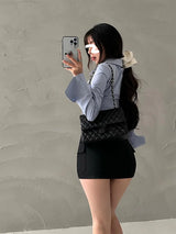 WOMENGAGA Spicy Girl Sexy Single Breasted Slim Polo Neck Long Sleeve Shirt Top Female Fashion Blouse Sweet Korean Women TCD0 5