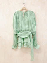 GALCAUR Solid Loose Splicd Lace Up Dresses For Women V Neck Long Sleeves Patchwork Ruffles Tunic Dreses Female Fashio New