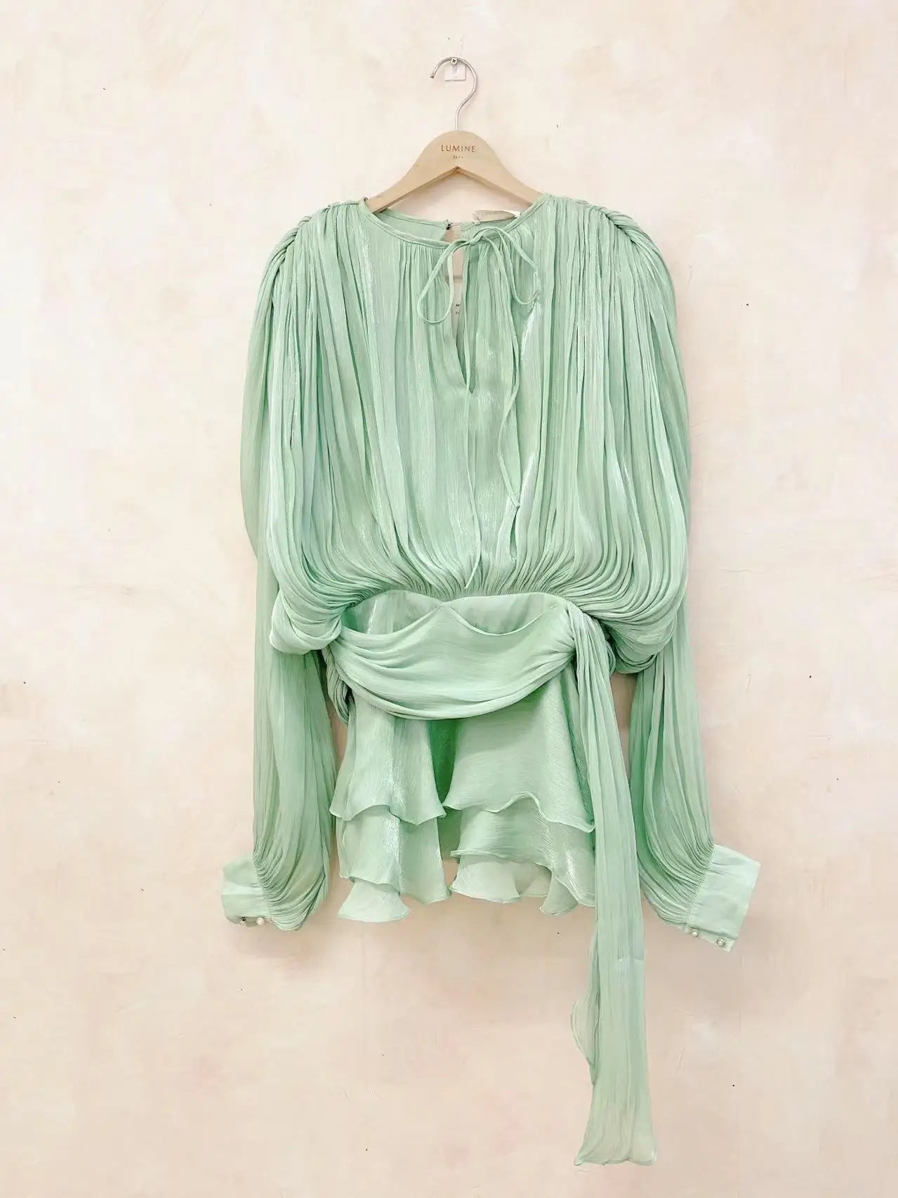 GALCAUR Solid Loose Splicd Lace Up Dresses For Women V Neck Long Sleeves Patchwork Ruffles Tunic Dreses Female Fashio New