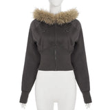 2025 New Autumn Winter Hooded Jackets Fashion Women Long Sleeve Slim Y2K Zipper Vintage Coats High Street Fleece Pocket Outwear 5